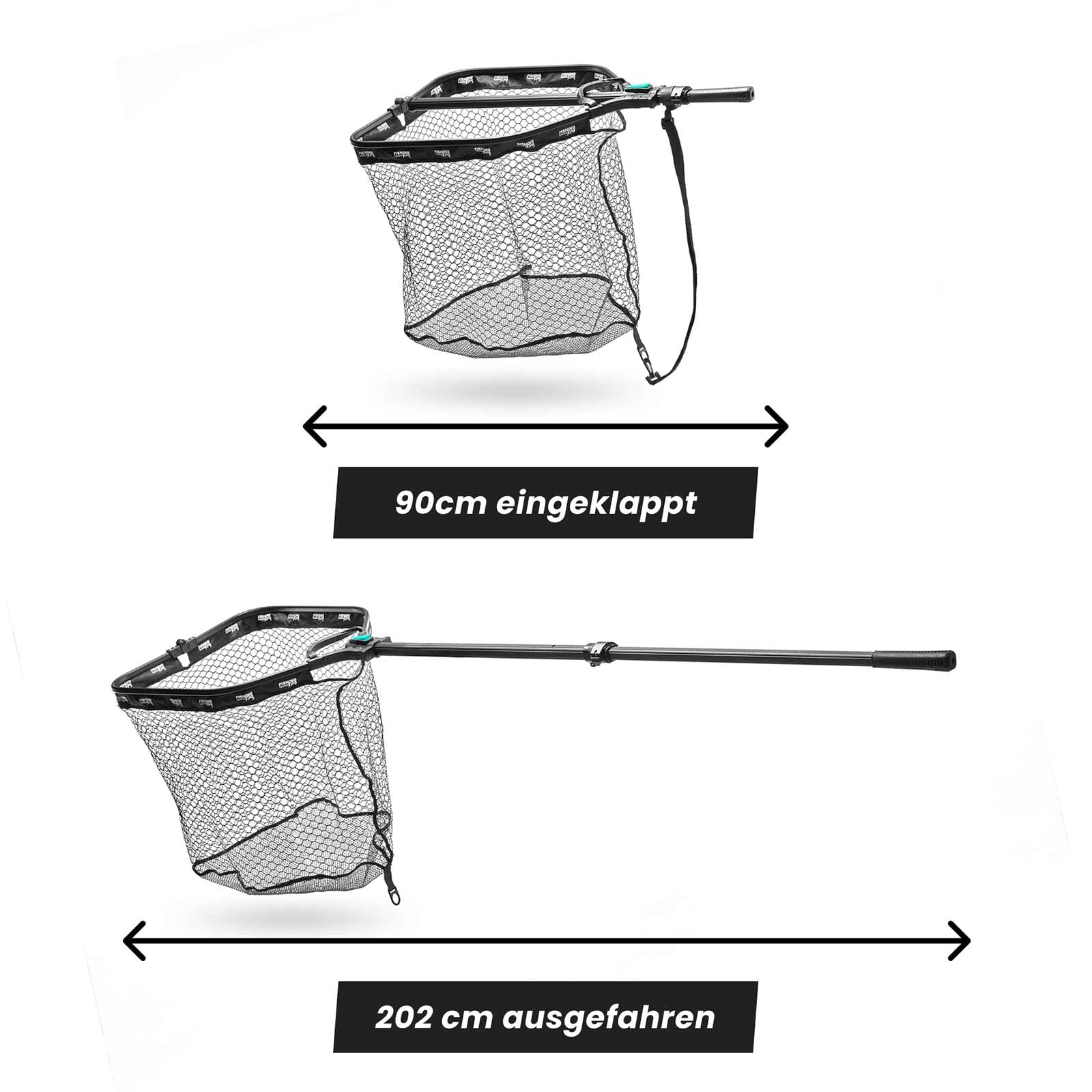 Fishing-King Tackle Angel-Kescher Allround mit Teleskopstange | max. 202cm | Gummierter Unterfangkescher | Für Forelle, Hecht, Karpfen & Co.