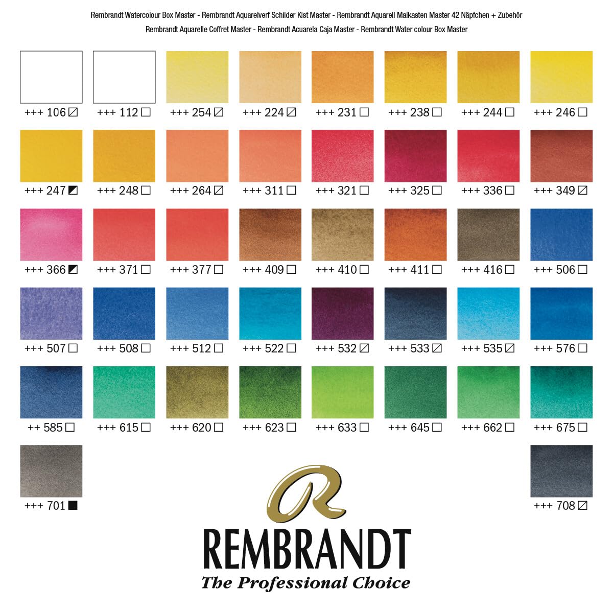 Rembrandt Professional Watercolour Paint Set in luxuriöser Holzbox Master| 42 Farben + Pinsel & Zubehör