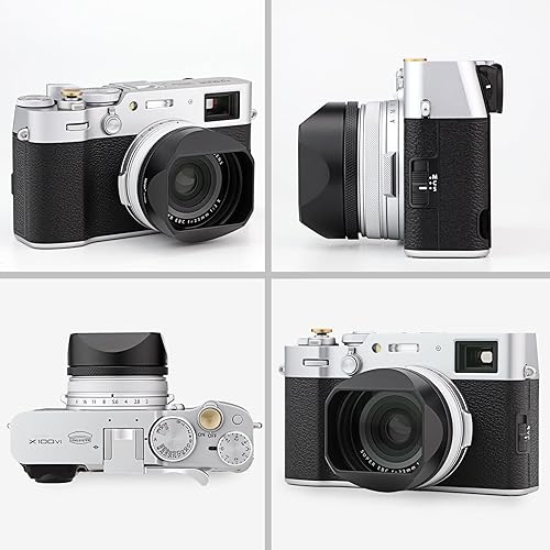 Miniatura 12 de Haoge LH-X54W Parasol de lente de metal cuadrado con anillo adaptador de 1.929 in para Fujifilm X100VI Fuji X100V Cámara Plata Plateado