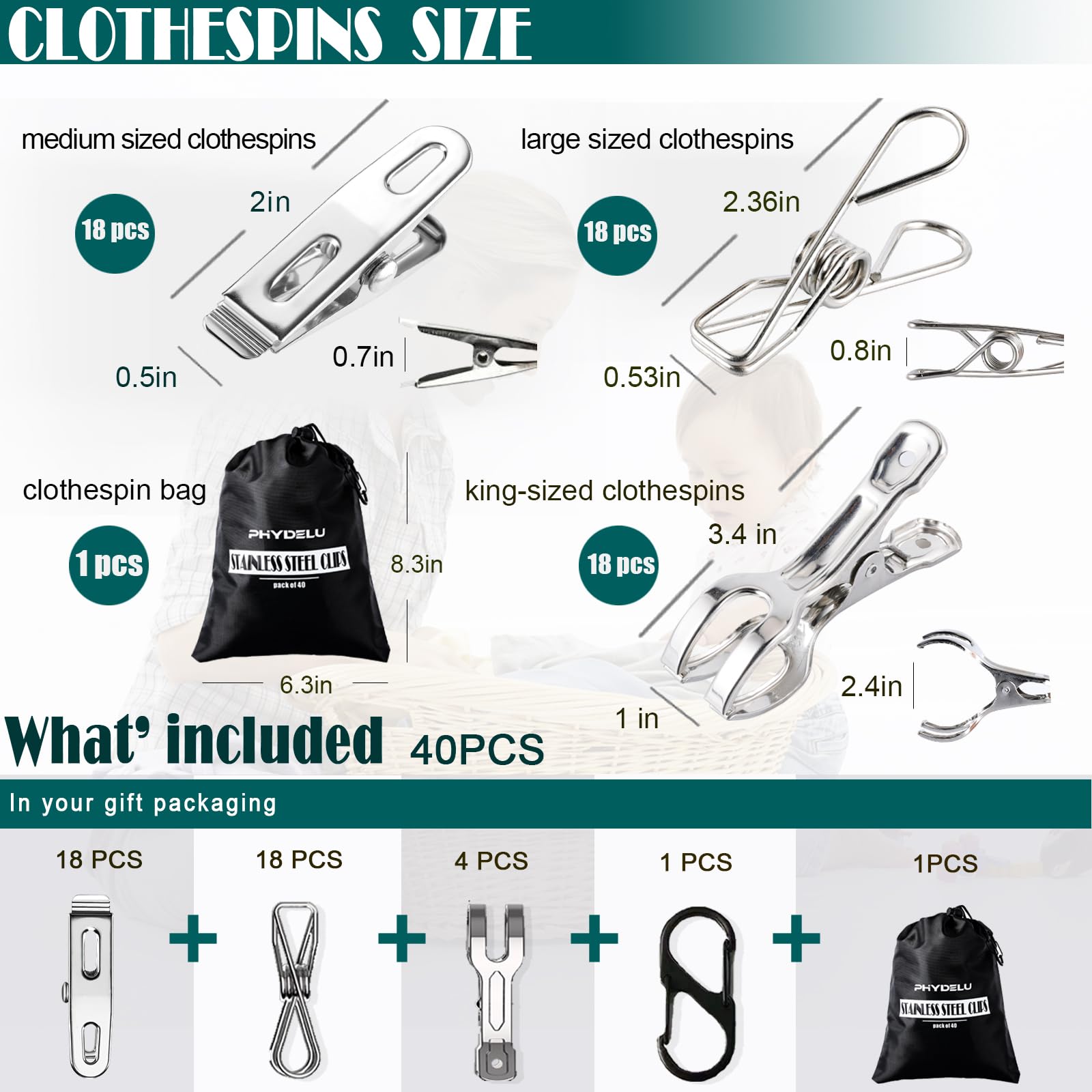 (40 piezas) de acero inoxidable para ropa, resistentes al aire libre, mini pinzas para ropa sucia, clips de metal pequeños, paquetes de alimentos, clips de aperitivos para calcetines, tendederos de