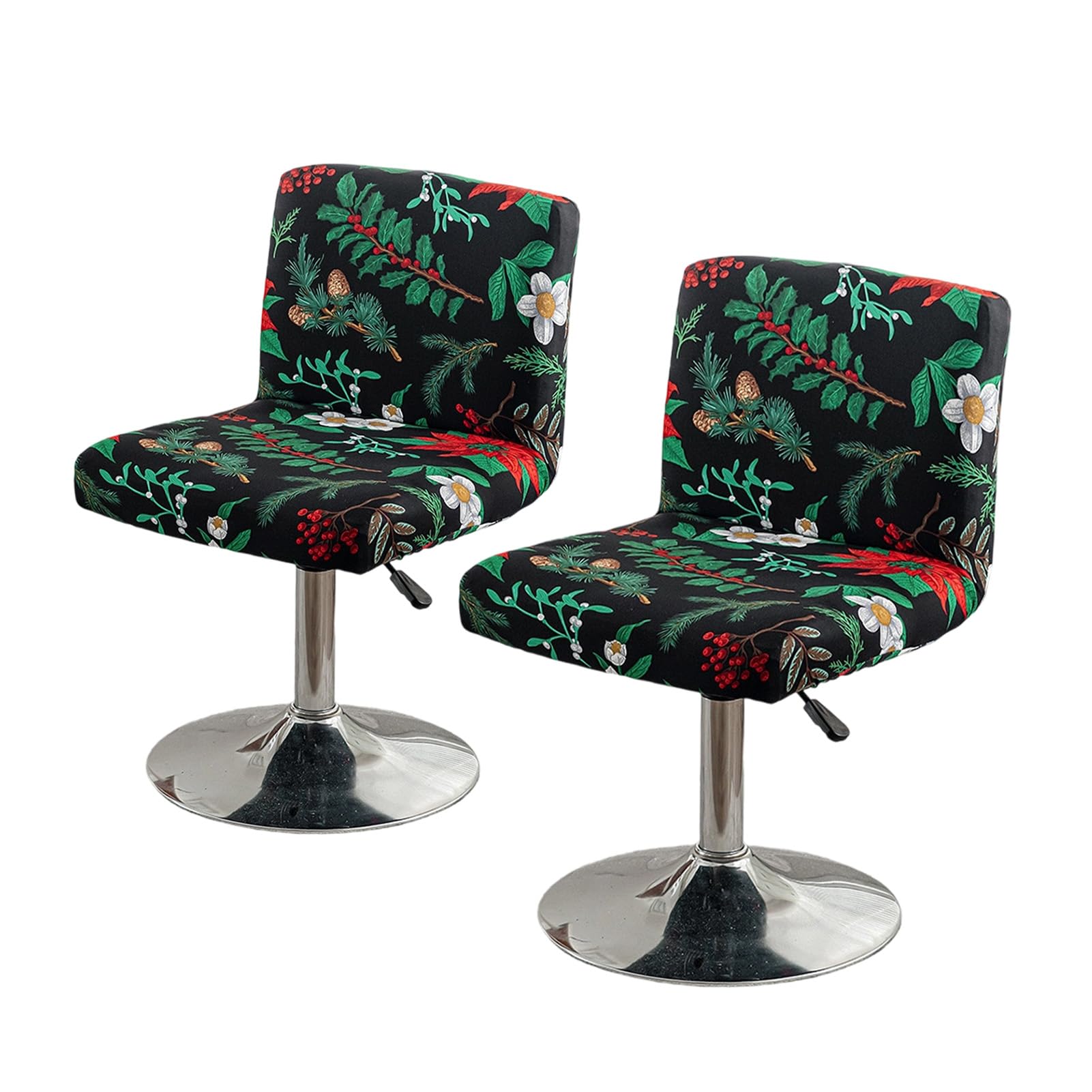 HonorHut 2 PCs Black Bar Stool Covers with Leaves Prints High Stretch Slipcovers for Dinning Chair Square Seat