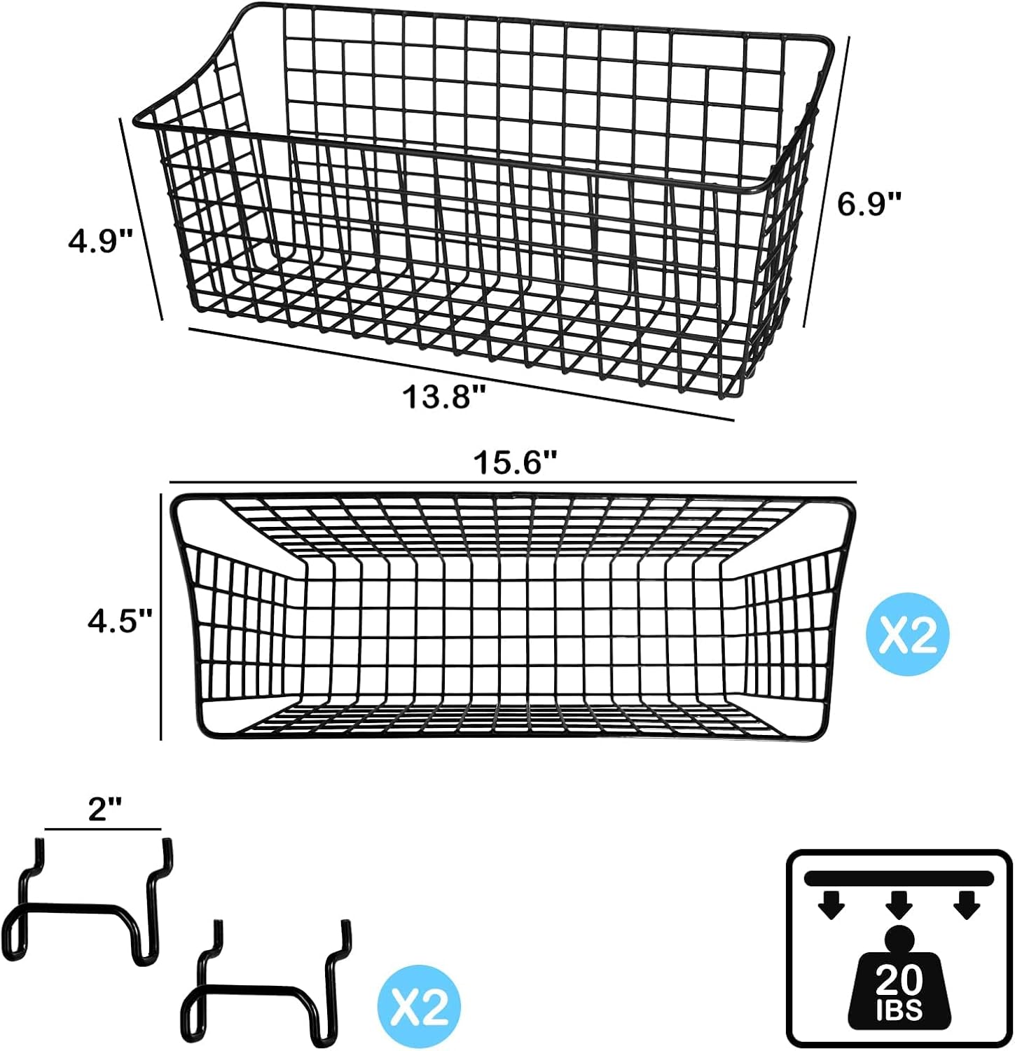 1/4-Inch Peg Board Hooks Assortment Organizer Accessories, 2 Pack Pegboard Shelves with Shelf Brackets and 2 Pack Peg Baskets with Metal Hooks, for Garage Craft Workshop Workbench Hobby Office