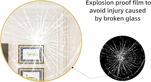 Miniatura 7 de FLYMUHJIA Espejo decorativo redondo para baño, espejo de maquillaje, espejo de pared, espejo de escritorio, espejo de seguridad con marco de