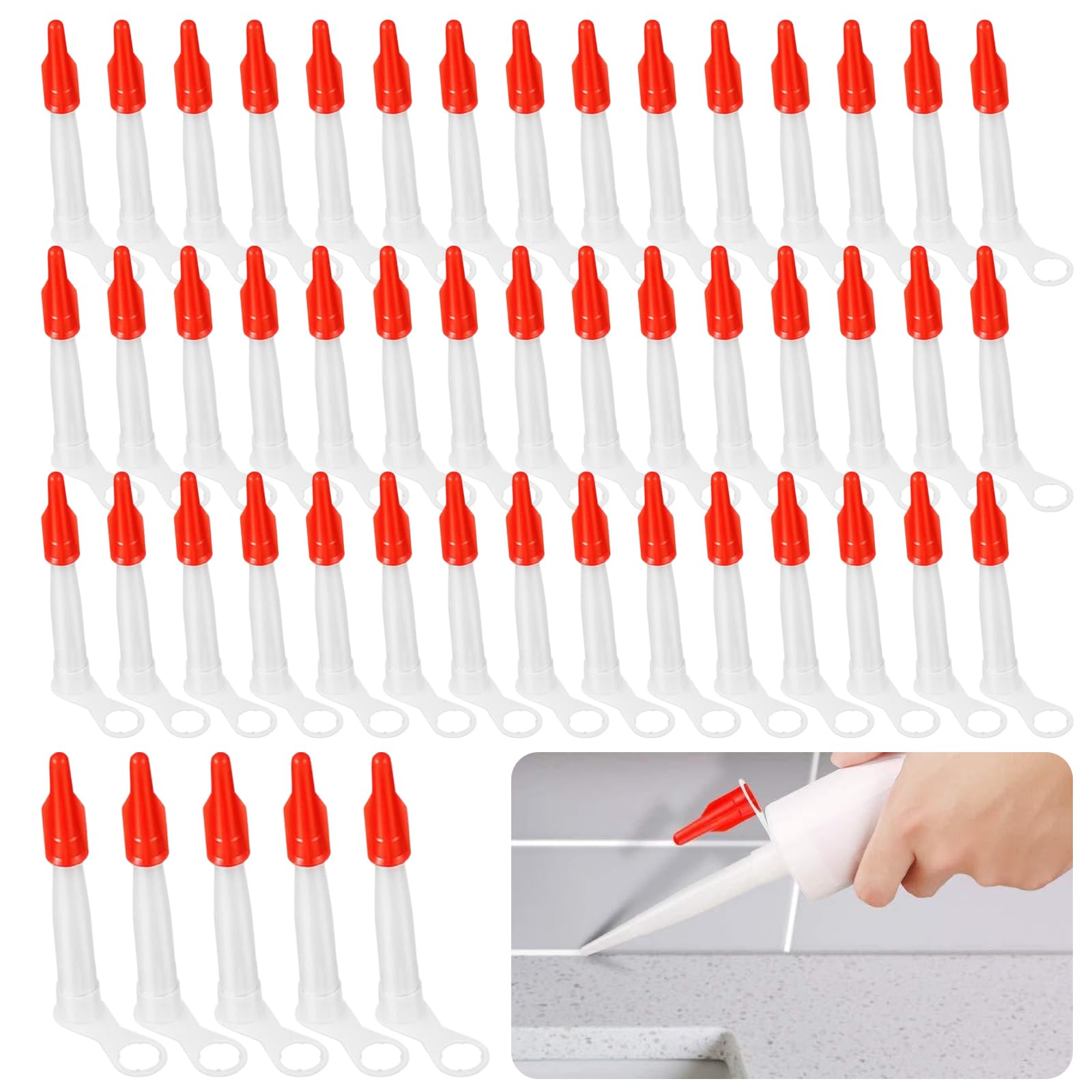 50 Pezzi Beccuccio Silicone e Tappo di Tenuta Rosso Punte per Cartucce Beccucci Silicone Pistola Silicone Punte Silicone per Cucina di Casa Silicone Trasparente Sigillante