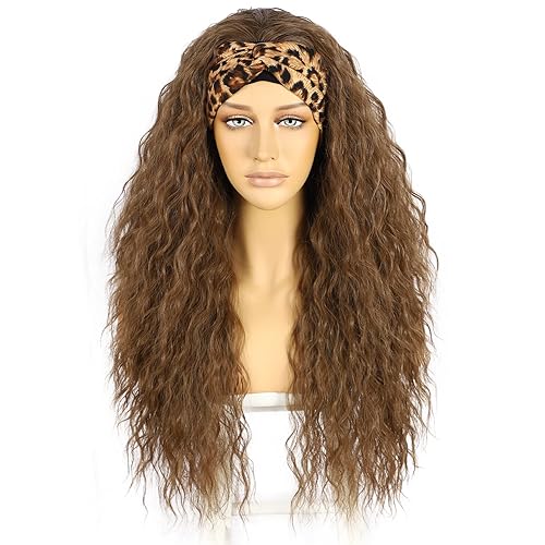 Miniatura 9 de SOMIARIK Peluca de diadema marrón claro, pelucas sueltas y rizadas para mujeres negras, peluca sintética rizada con diadema natural, sin pegamento,
