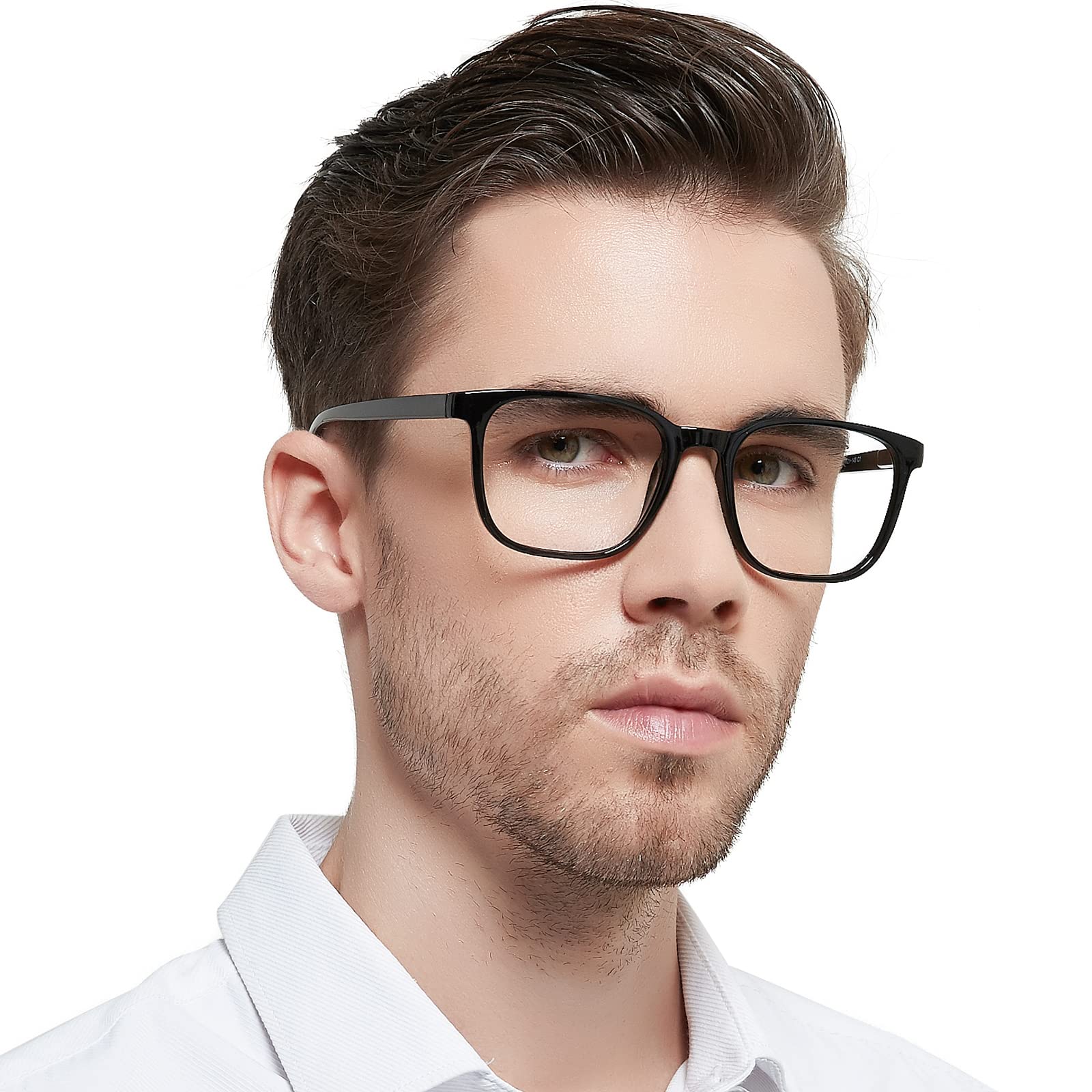 OCCI CHIARI Oversized Mens Reading Glasses Square/Rectangle Blue Light Glasses for Men Retro No Degree Glasses Spring Hinge(Black, 0)