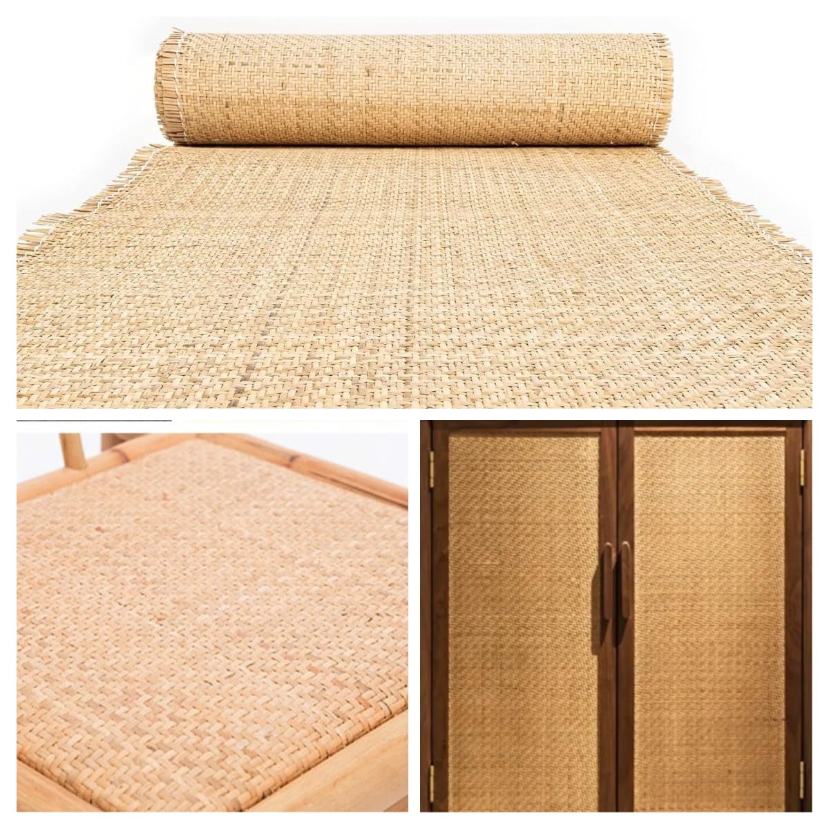 Rollo de Mimbre Natural, ratan rollo mimbre natural rejilla mimbre, 35x250 mimbre rollo, Correas de Caña Natural Rattan cannage, ratan natural por metros, para Manualidades Gabinete Silla Muebles