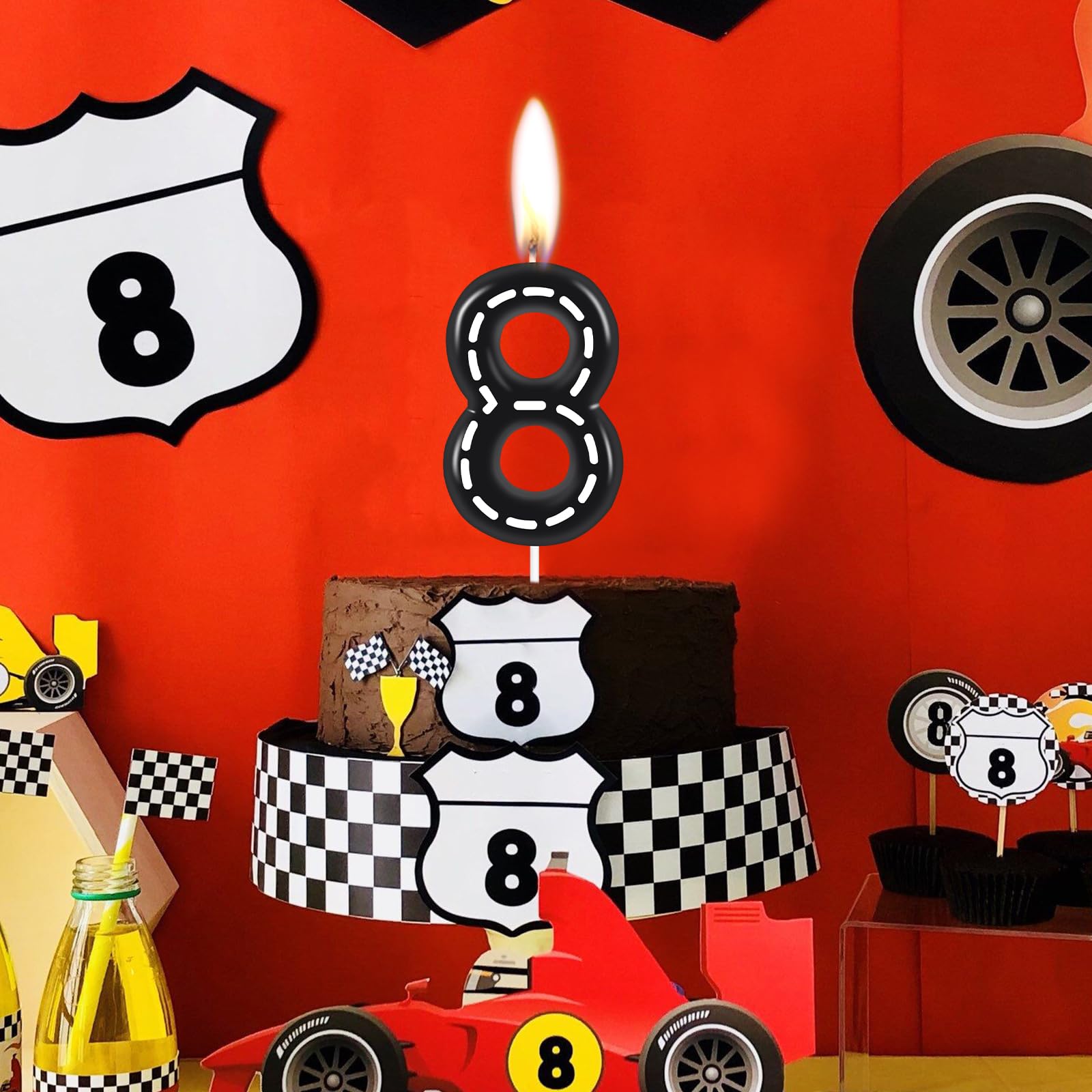 Candeline Per Torta Compleanno A Forma Di Auto Da Corsa – Numero 5 Nero, Tema Traffico, Candele Per Torta Bambina E Bambino, 5° Compleanno, Decorazioni Festa A Tema Automobili