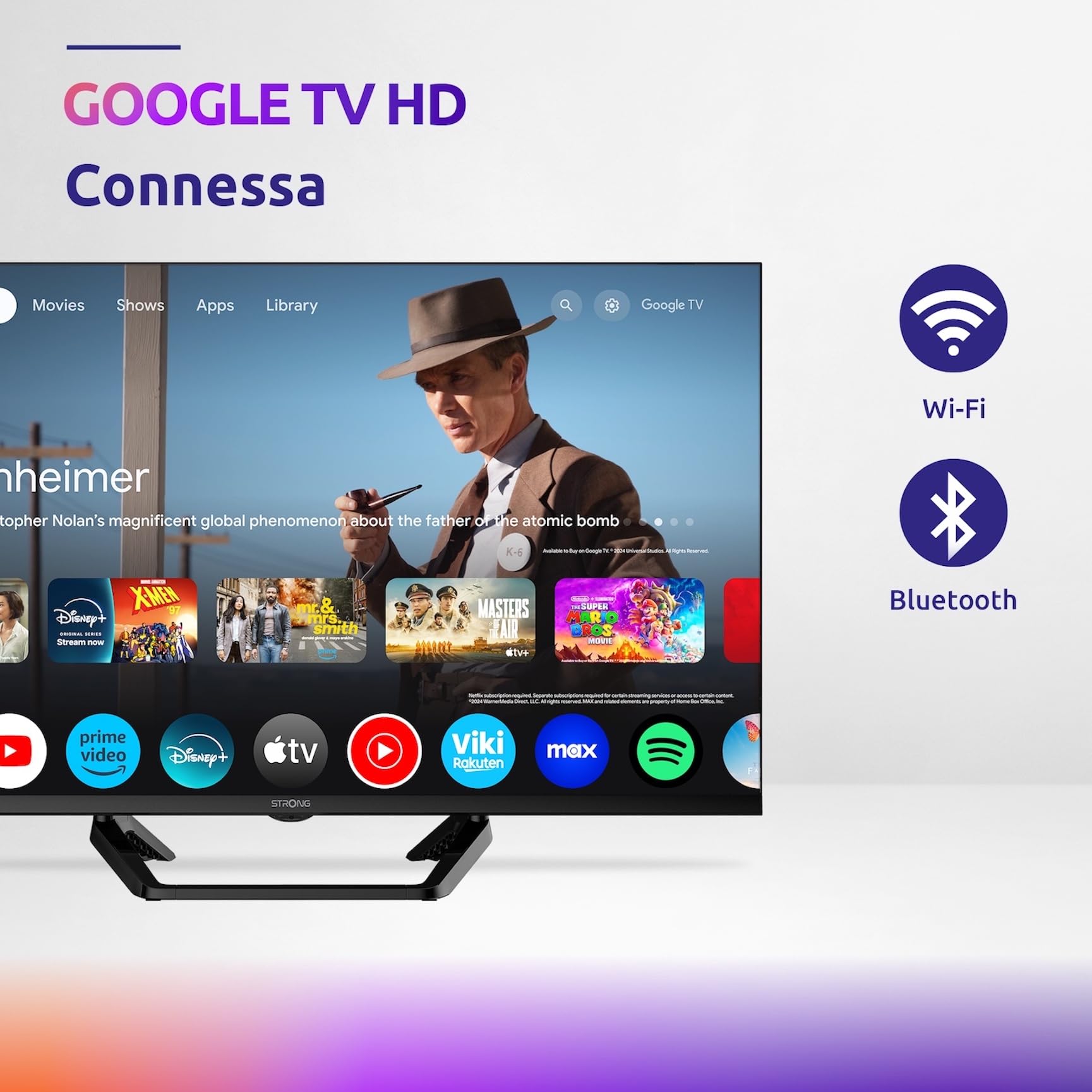 STRONG HD Android 32 Pollici TV SRT32HG6733C | DVB-T2/C/S2 - Supporto centrale - WiFi - Dolby - Netflix - You Tube - Prime Video - Google Assistant - HDMI - USB
