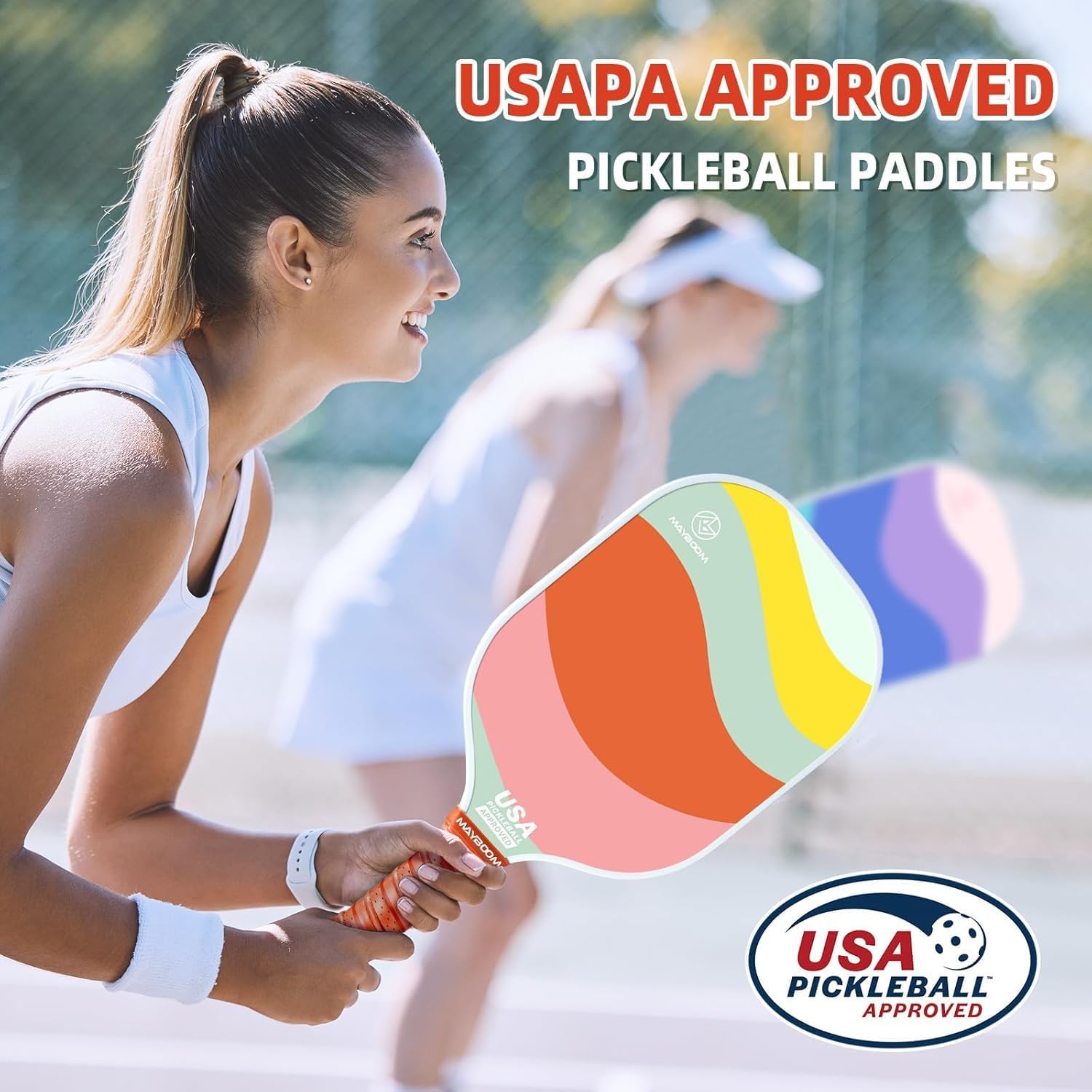Pickleball Paddles Set of 2 or 4, USAPA Approved Pickleball Paddles Set with 4 Pickle Balls and Carry Bag, Fiberglass Rackets 2 Pack Gifts for Beginners&Pros - Image 2