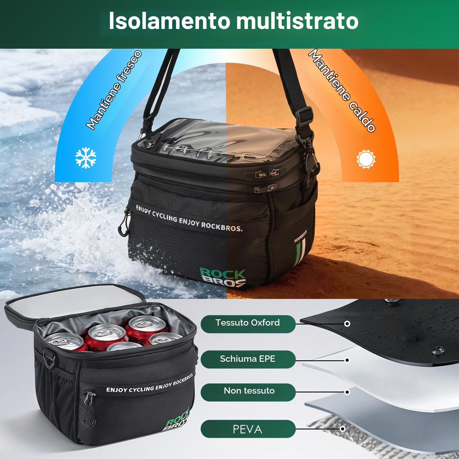 Borsa da Manubrio per Bicicletta, 3 in 1 con Tracolla Regolabile, Touchscreen, Copertura Antipioggia, Impermeabile e Isolata, per Cellulare, Adatta per Bici e E-Bike
