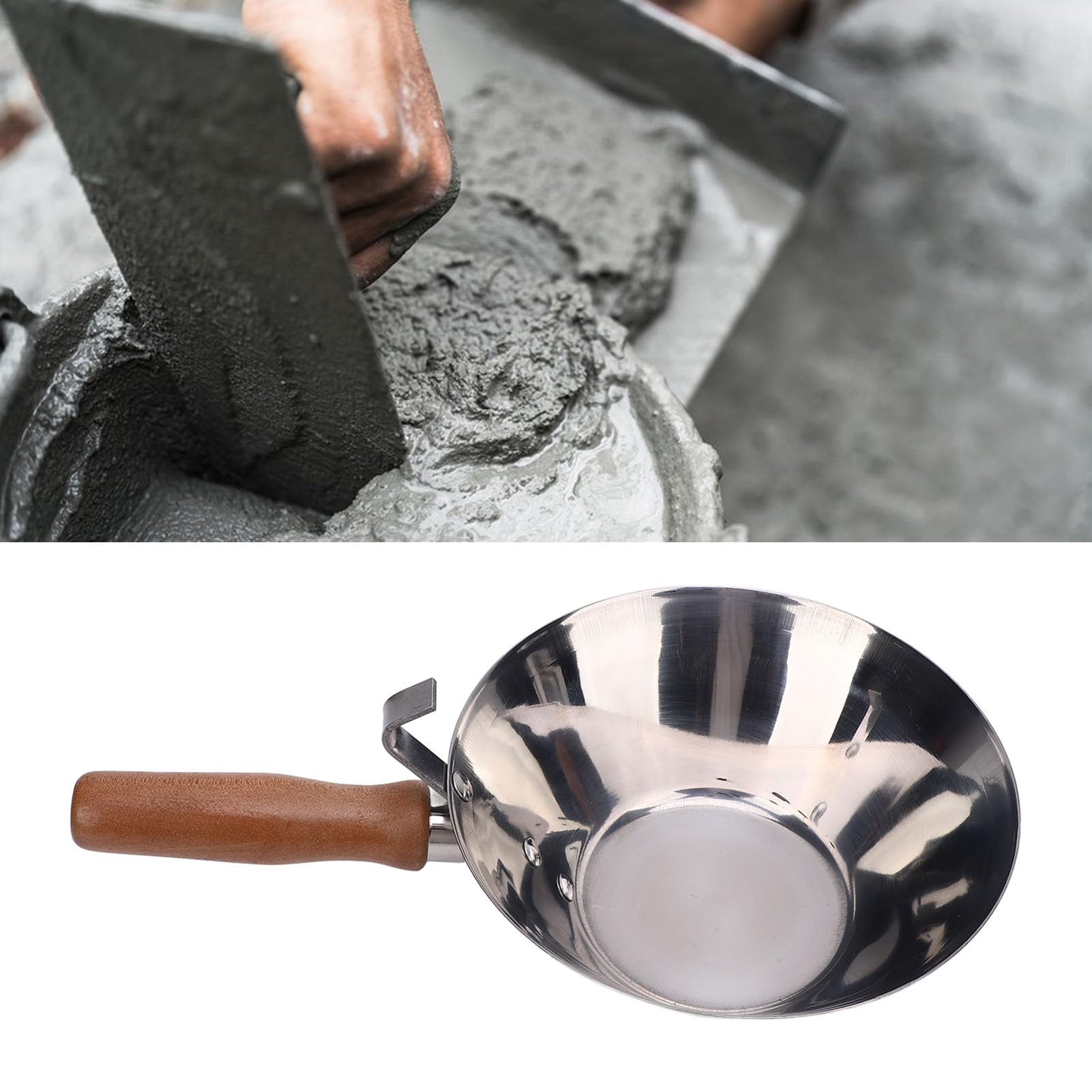 FTVOGUE Vaschetta per Fango in Acciaio Inossidabile con Manico in Legno Ciotola per Intonaco