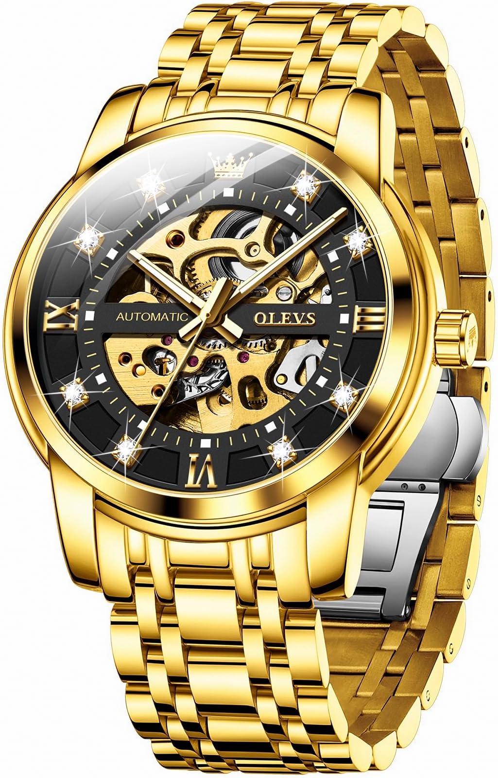OLEVS Ladies Luxury Gold Silver Stainless Steel Quartz Watch Waterproof Date