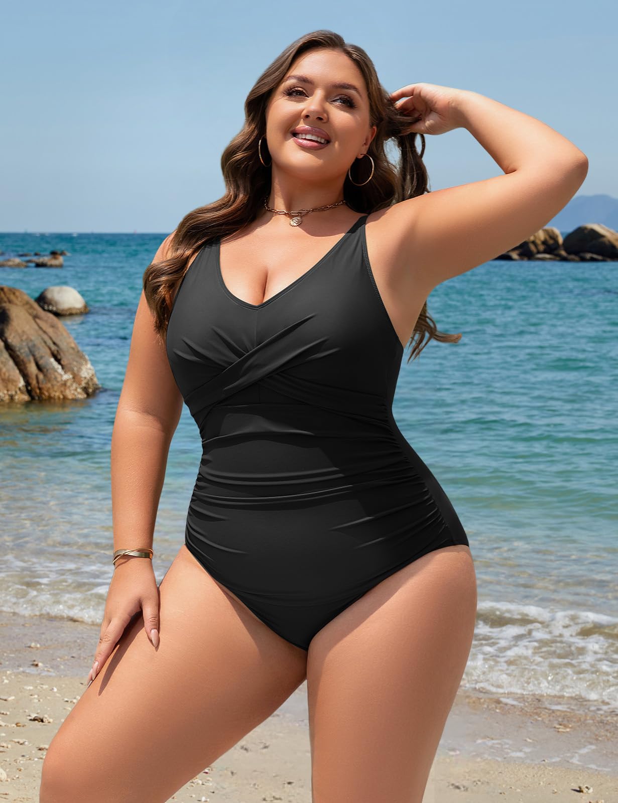 UMIPUBO Costume da Bagno Donna Intero Taglie Forti Costume Piscina Scollo a V Push Up da Mare Sexy Interi Imbottito Reggiseno Controllo della Costumi Un Pezzo