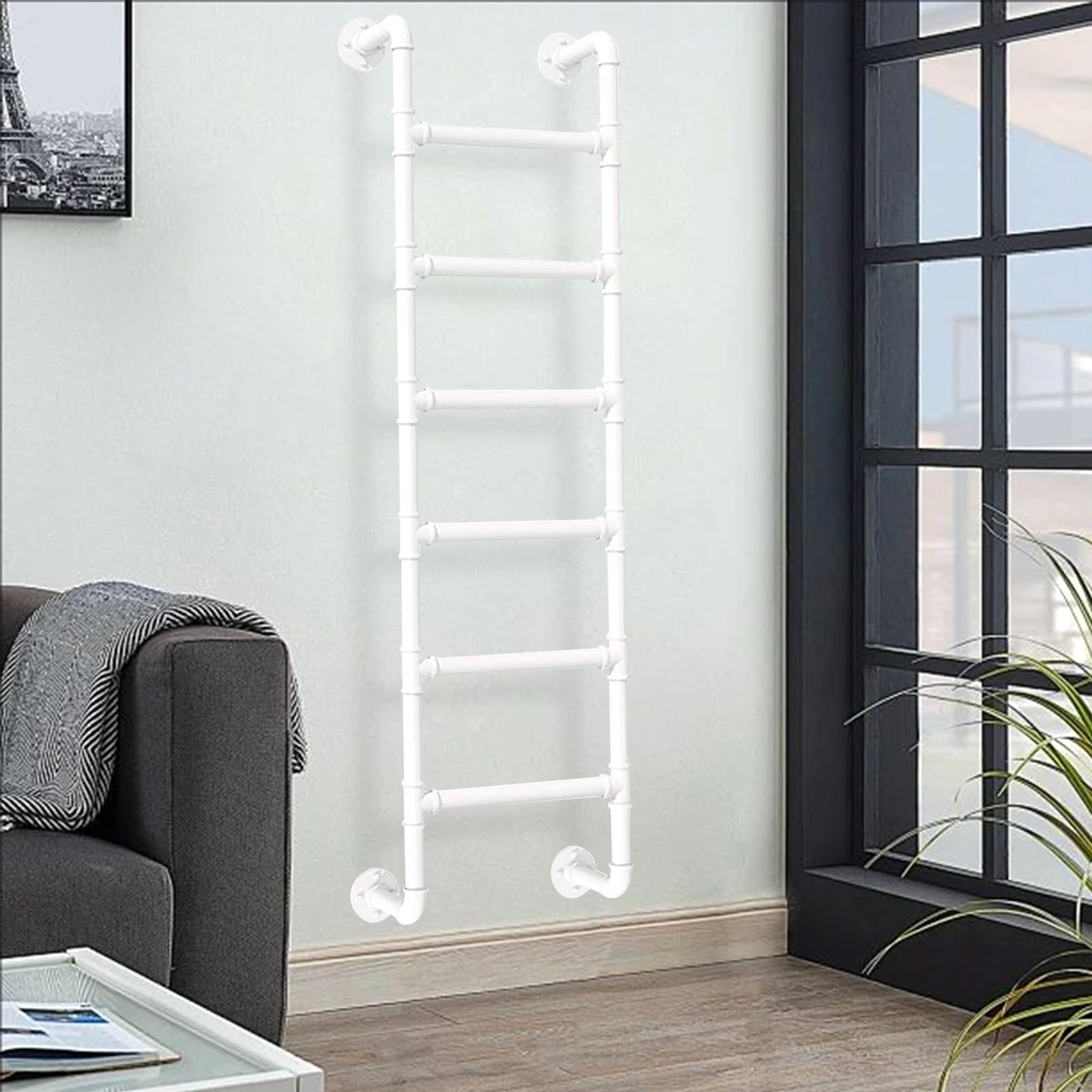 MSHGSKU White Metal Loft Ladder for Bunk Bed and Basement Egress Window 98in Multi Purpose Emergency Escape Climb Ladder