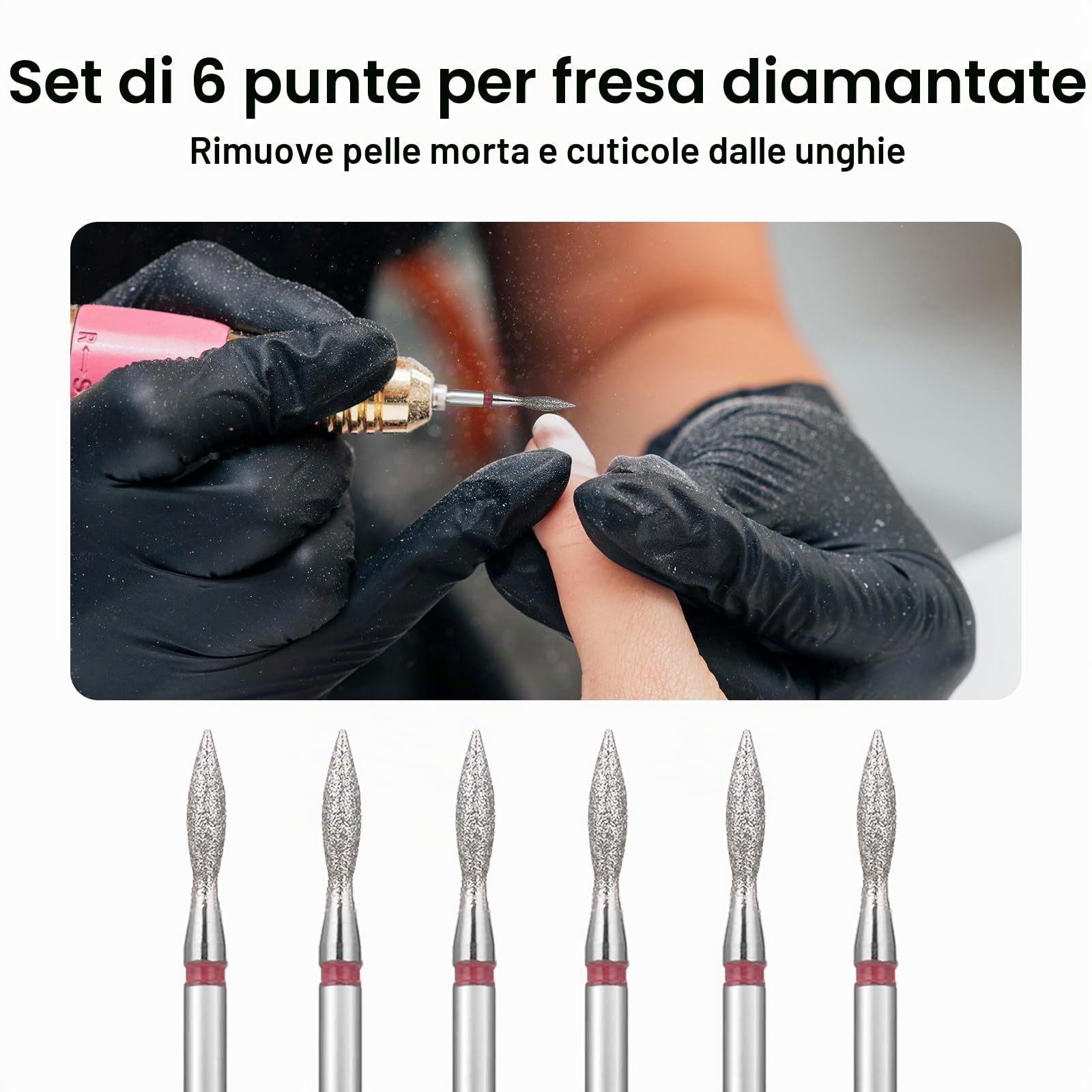 6 Pezzi Trapano per Unghie a Fiamma Set, Punte per Trapano per Cuticole 3/32 Punte per Trapano per Rimozione Cuticole in Carburo Diamantato per Unghie Acriliche e Unghie Naturali