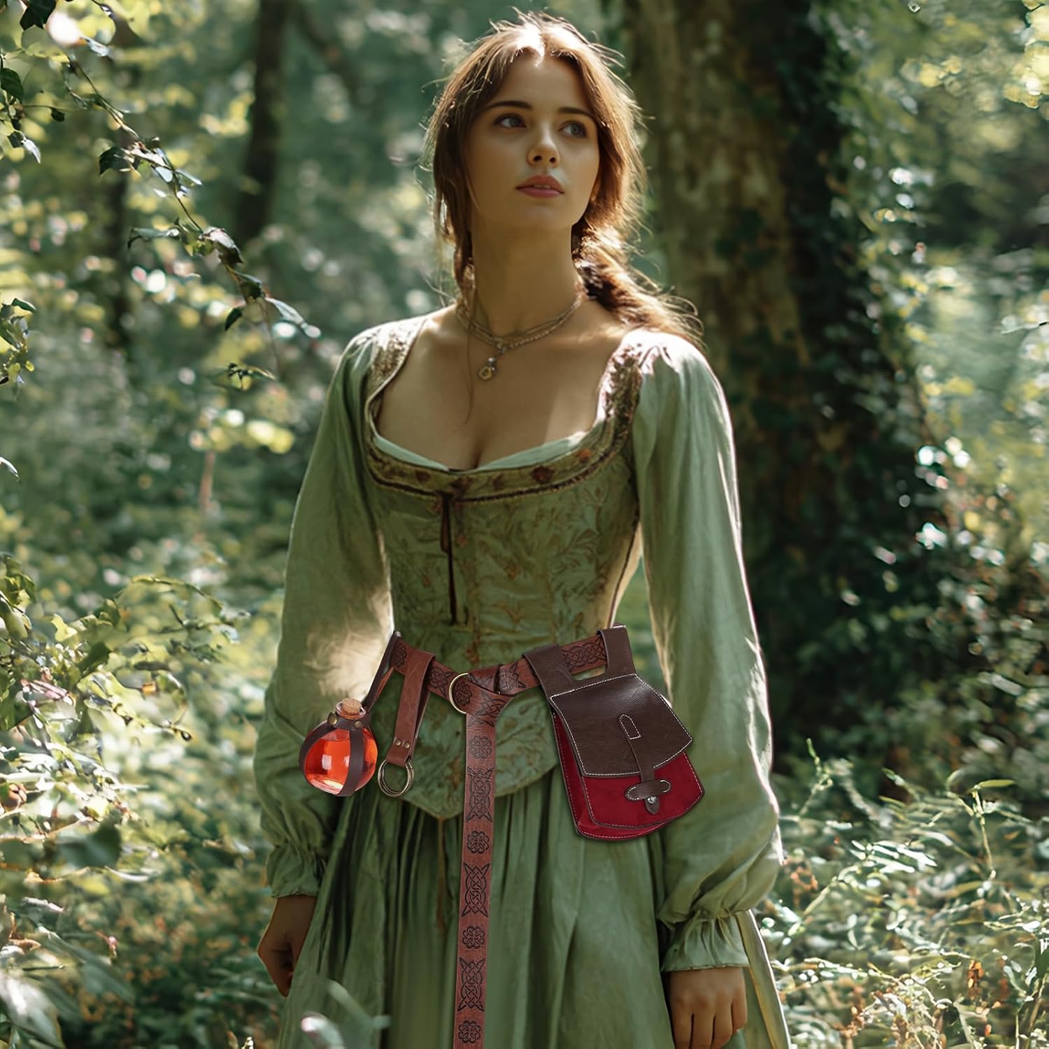 Women Renaissance Accessories Leather Belt Pouch Medieval Viking Skirt Hikes Renaissance Leaf Cosplay for Halloween