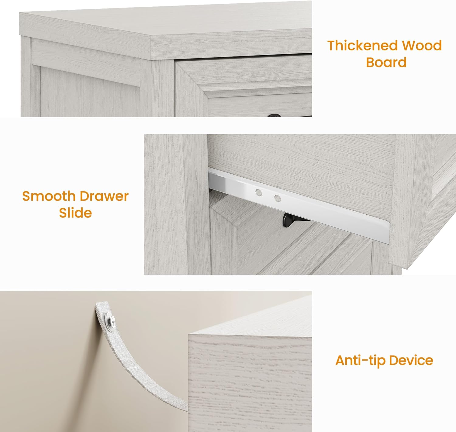 RoyalCraft White 3 Drawer Nightstand, Small Dresser for Bedroom, Modern Wood Nightstand with Drawers,Accent Chest of Drawers for Closet, Living Room, Entryway, Hallway