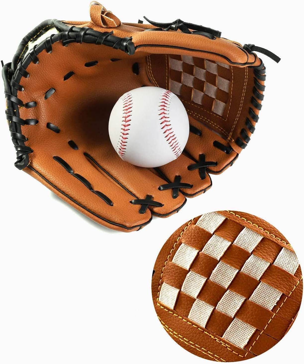 MAKINGTEC Baseball Glove with 1 Ball, Sports Batting Gloves with Baseball PU Leather Left Hand Catcher's Mitt 10.5"/12.5" for Kids Youth Adults
