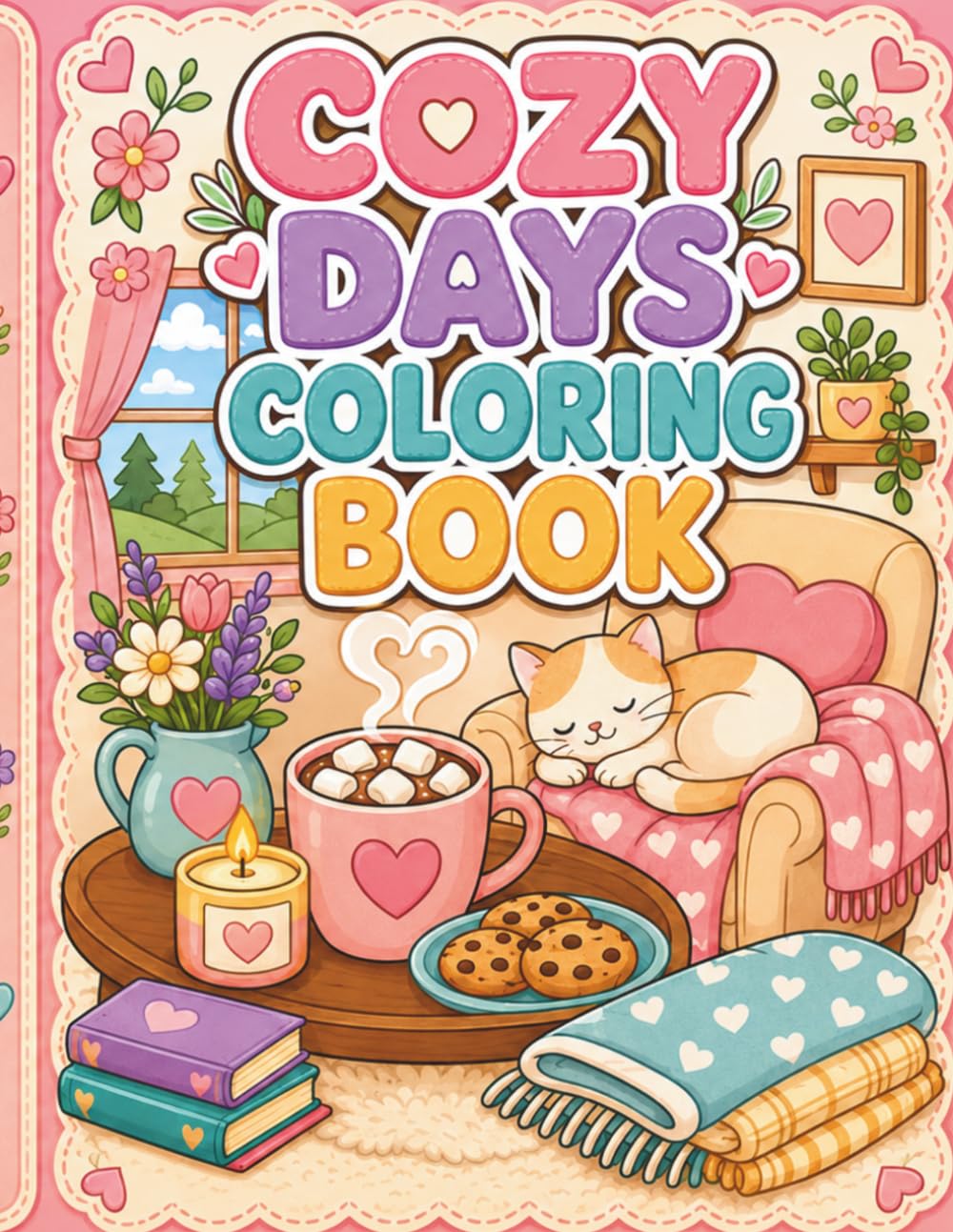 Cozy Days Coloring Book: Bold and Easy Coloring Pages for Relaxation