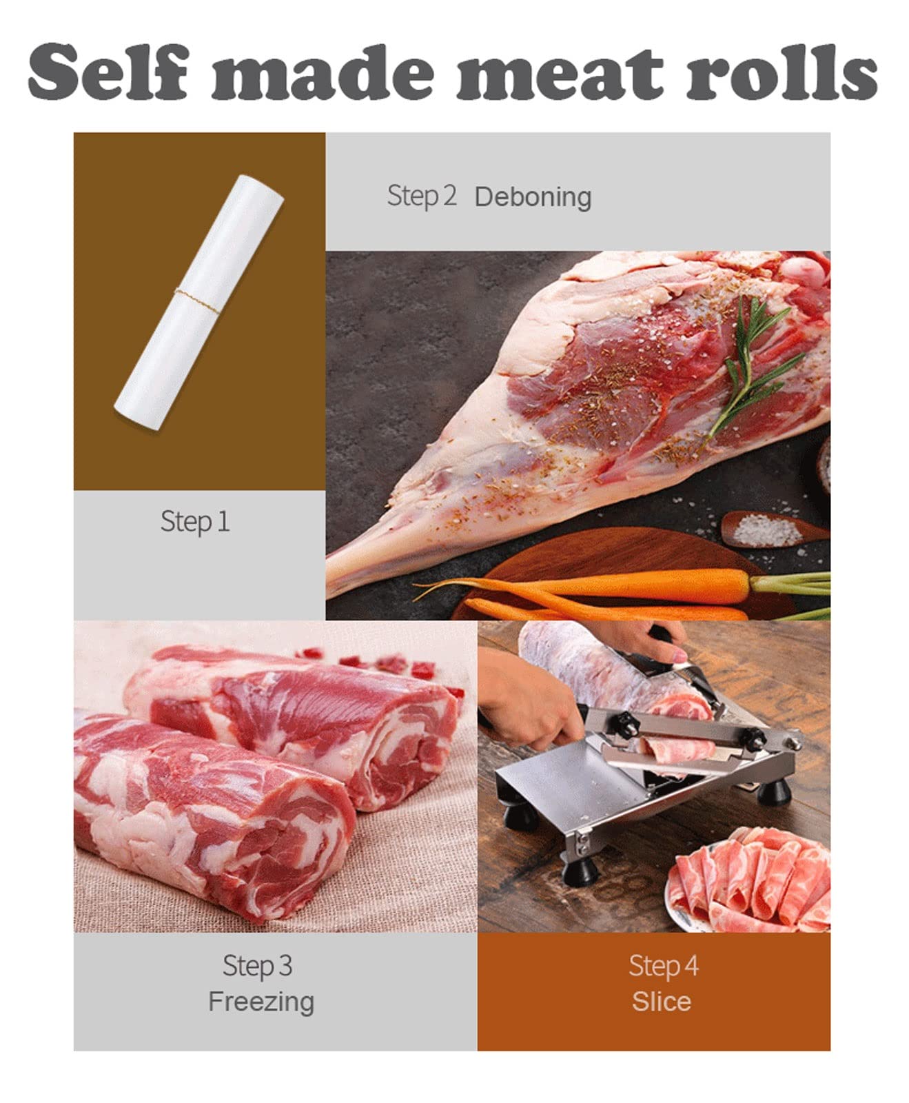 Rebanadora de Carne Congelada Cortafiambres Manual para Vegetales Frutas Hogar Ajuste de 0,5-25 MM Cortadora de Acero Inoxidable, Entrega de Carne Asistida por Primavera