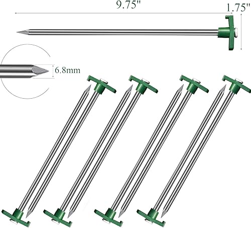 Vista 11 de Cheardia Paquete de 10 estacas de tienda de campaña resistentes, estacas de 9.75 pulgadas de metal antioxidante, estacas de tierra para tienda