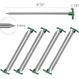 Cheardia 20 Pack Tent Stakes Heavy Duty, 9.75 Inch Yard Stakes Non-Rust Metal Tent Pegs Ground Stakes Tent Spikes for Camping Patio, Garden, Canopies, Grassland, Outdoor,Green