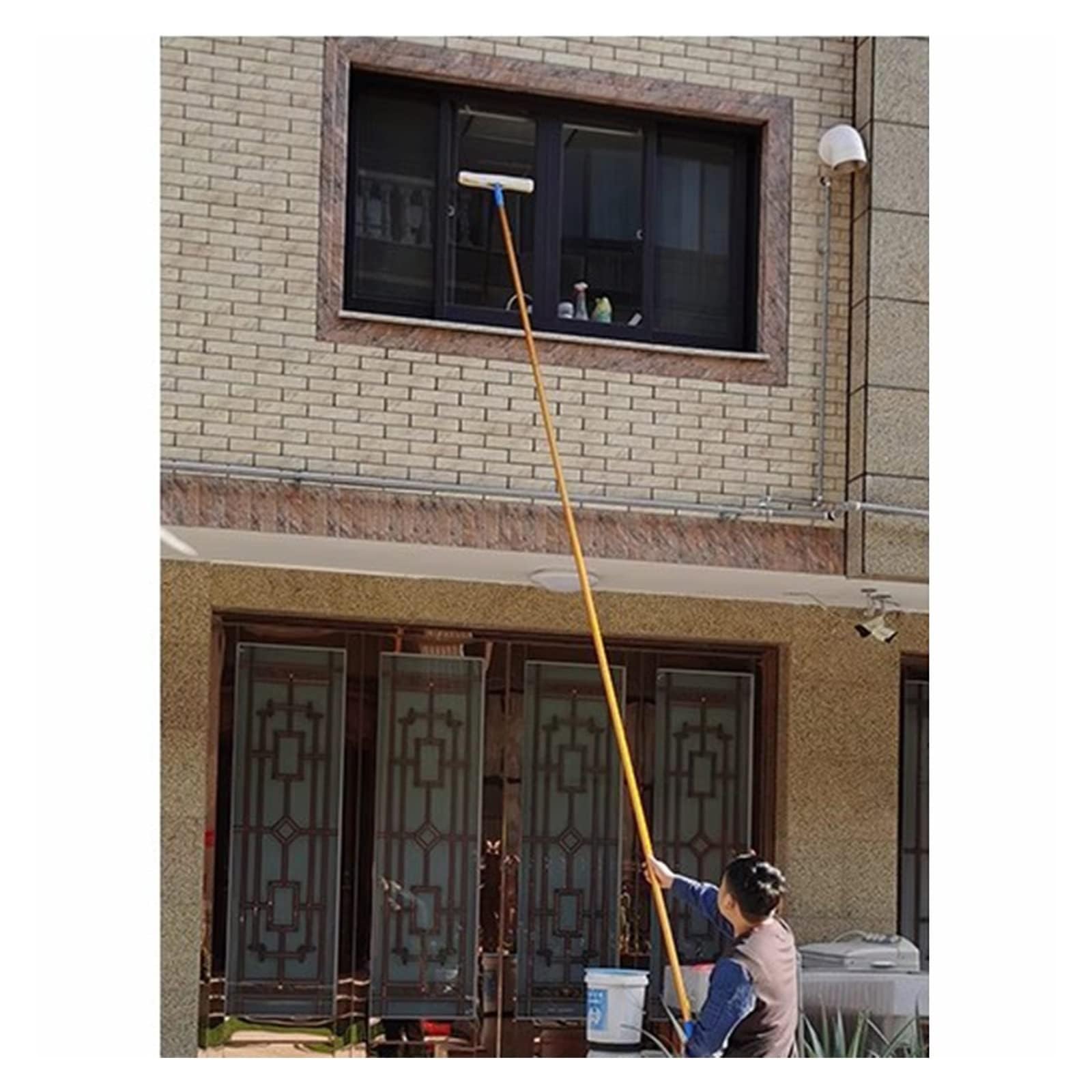 Kit de poste de limpieza de ventanas extensible de 5 a 40 pies con escobilla profesional y removedor de polvo, diseño en forma de T, lavadora portátil para limpiar ventanas altas sin esfuerzo