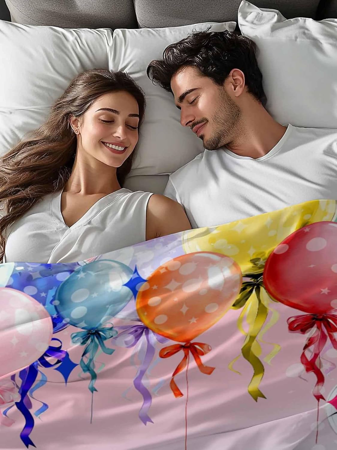 Top Sheet Full Bedding Flat Sheet Only, Happy Birthdays Words Microfiber Bed Sheets Soft Breathable Bedding Flat Sheets, Red Blue Purple Balloons Hotel Luxury Top Sheets