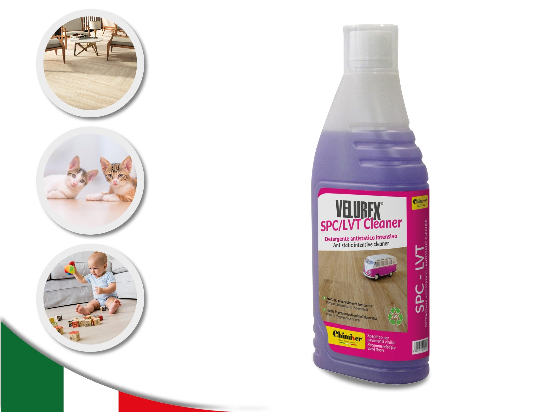 Chimiver Detergente Antistatico adatto alla pulizia di Pavimenti Vinilici - VELUREX SPC/LVT CLEANER KIT 2 PEZZI | Confezione da 2 flaconi da 1L cad.