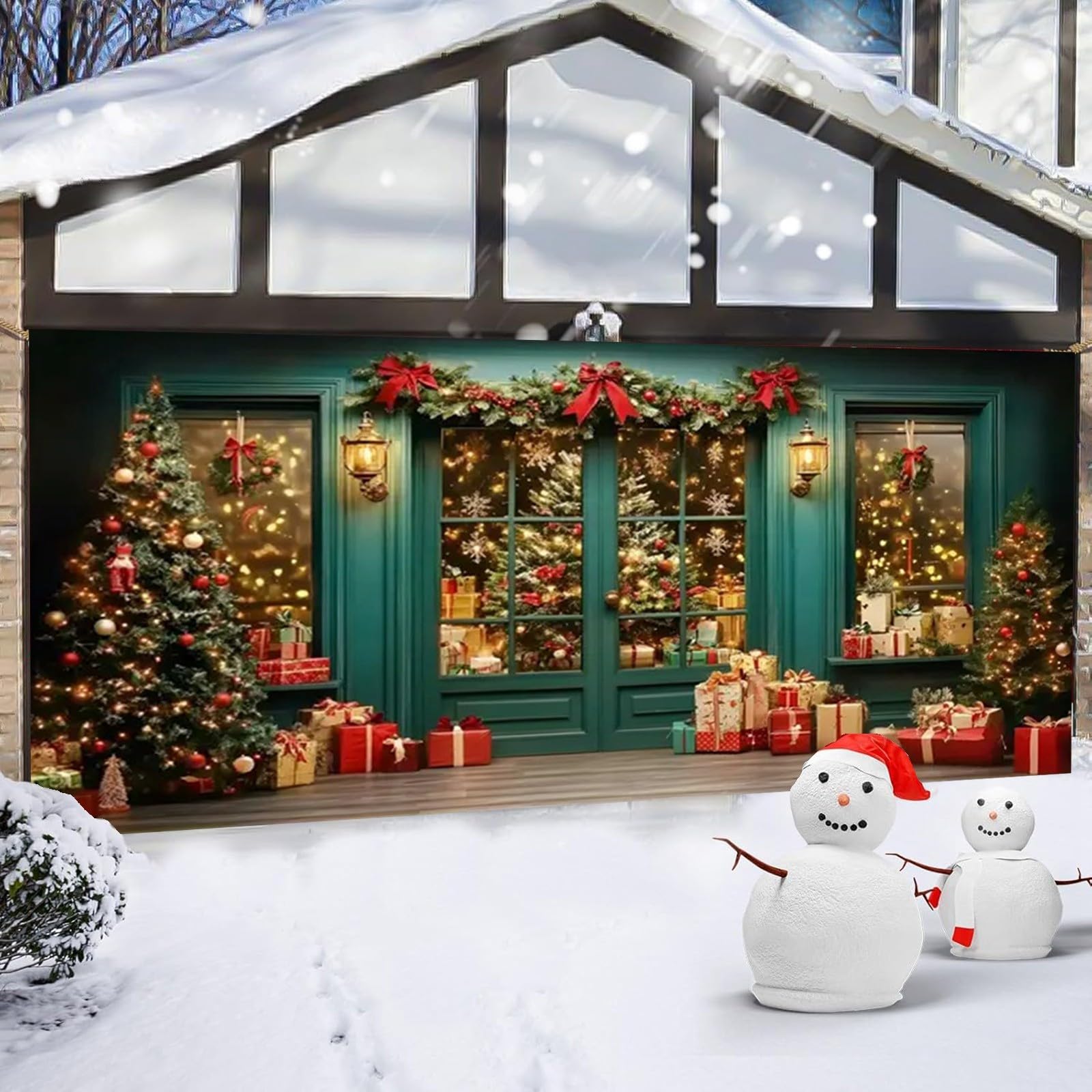 Fahne Weihnachts-Garagentor, Weihnachtsbaum, Garagentor, abgedeckt, 6 x 13 Fuß, großes Hofschild, Winter, für drinnen und draußen, Wand, Tür, Party-Dekoration