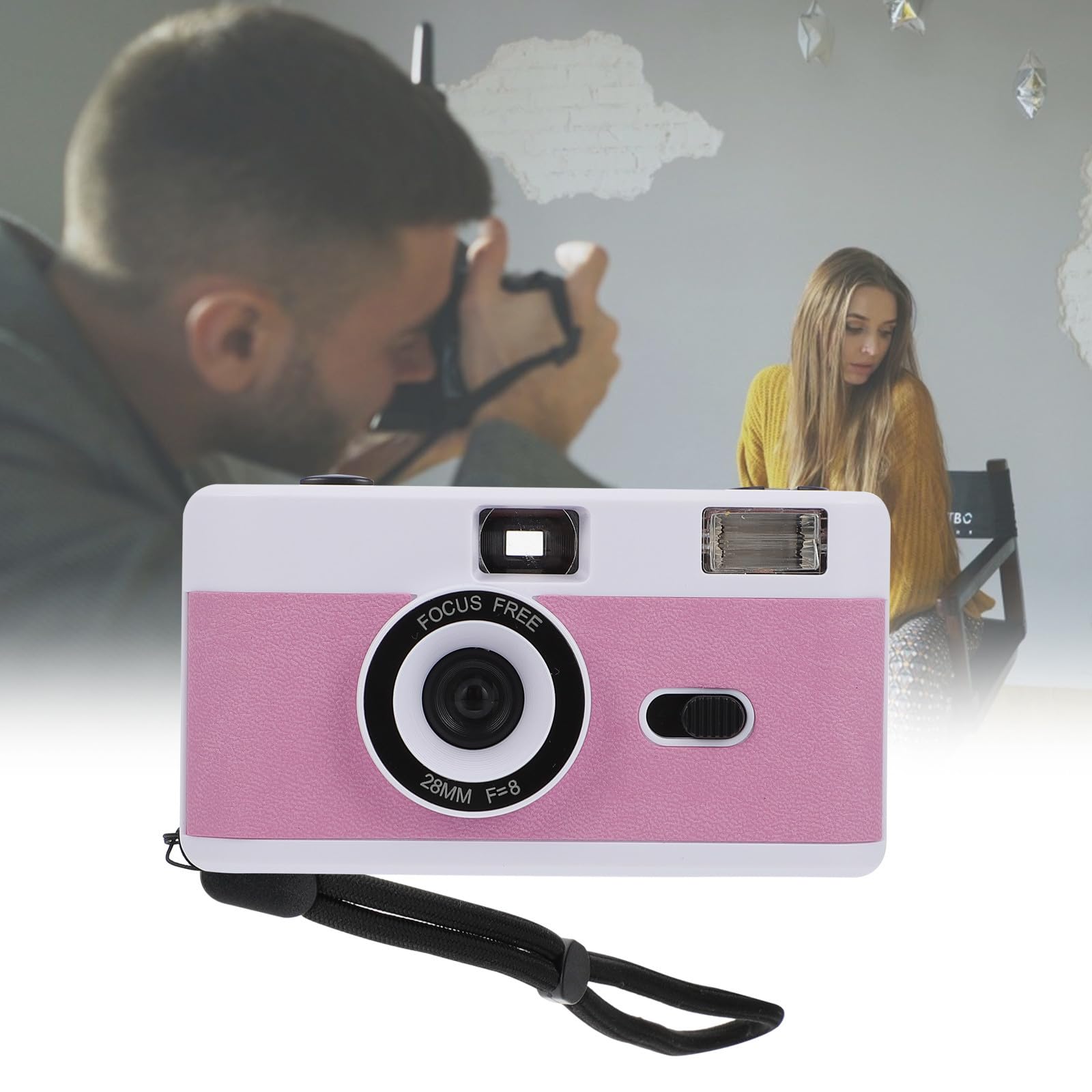 Fotocamera Riutilizzabile 35mm in Abs Flash Integrato | Bianco, senza Batteria, Formato Compatibile Pellicola 35mm, Stile Vintage