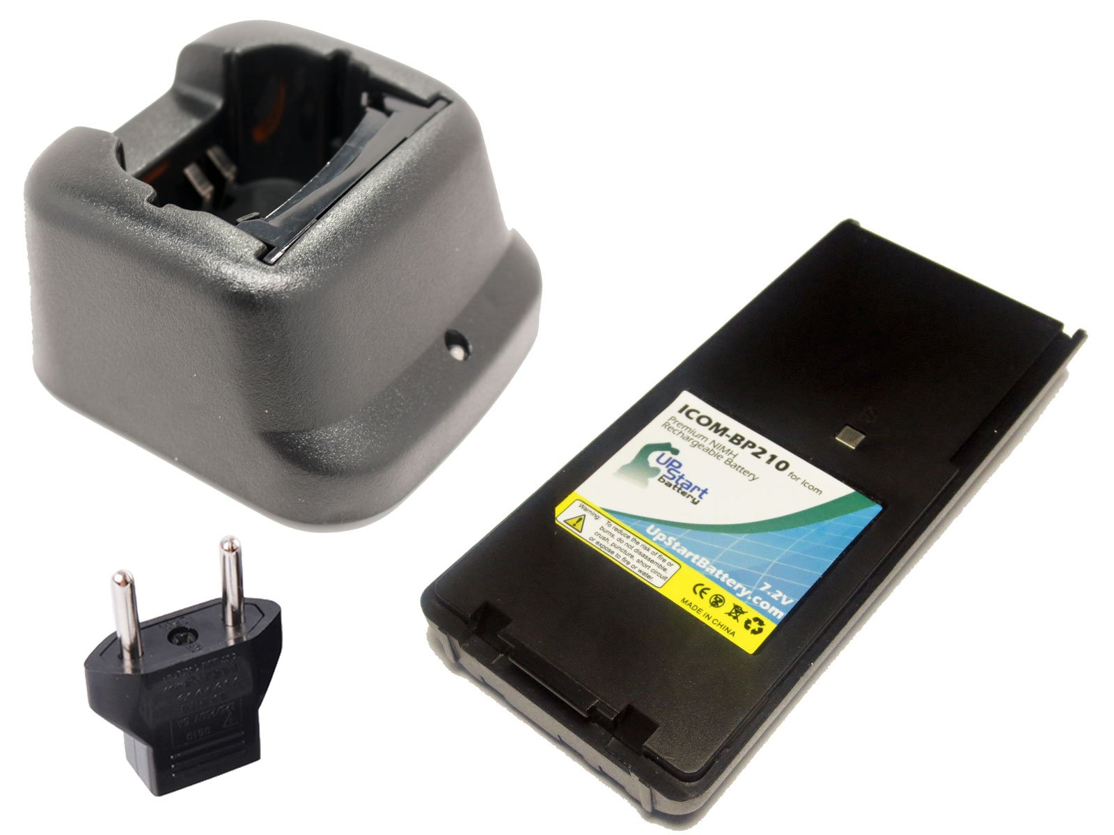 BP-210N Battery and Charger with EU Adapter for Icom IC-V8, IC-V82, IC-A6, IC-A24, IC-T3H, IC-A6E, IC-F3GS, IC-F21 Two-Way Radio (1600mAh, 7.2V, NI-MH)