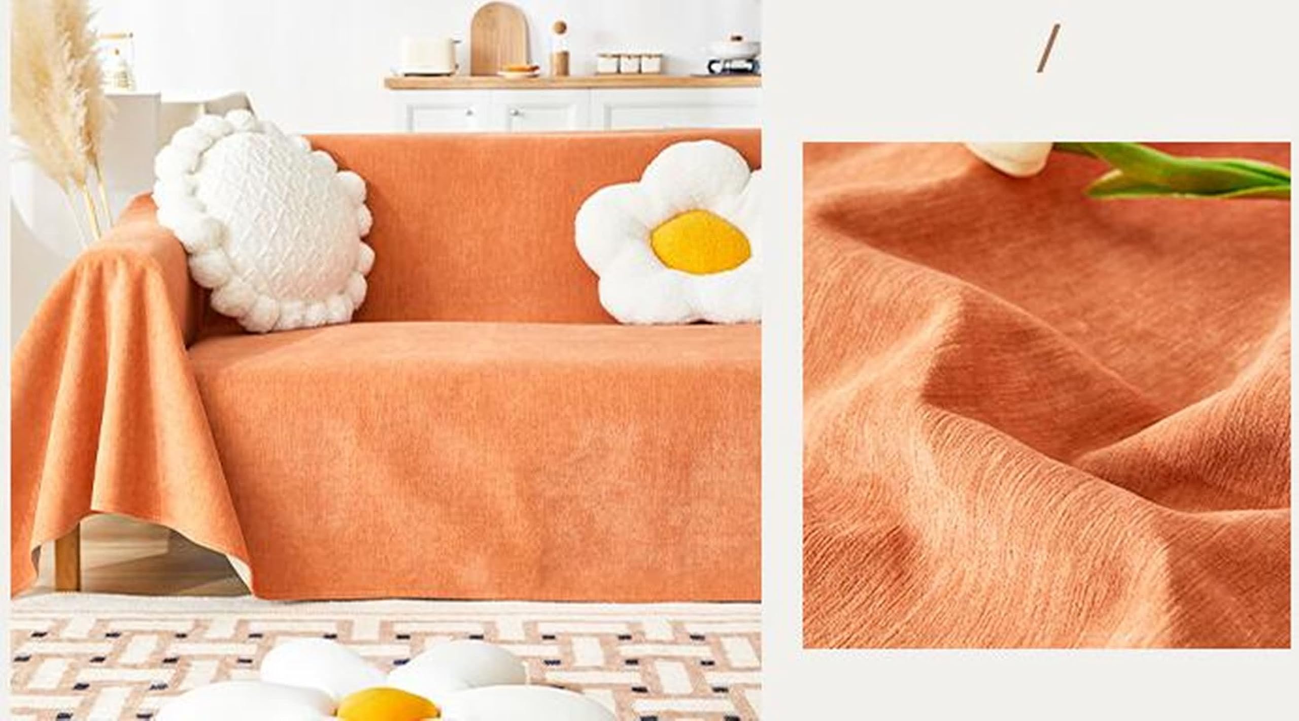 Copripoltrona 1 Posto,Coperta Salva Divano Arancio Copriseduta Divano 90x160CM Copri Divano di Ciniglia Tinta Unita
