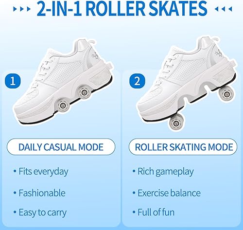 Miniatura 5 de Zapatillas de Patines de Ruedas para Niñas, Niños, Mujeres, Hombres, Zapatos de Patinaje de Doble Fila, Zapatillas con Ruedas Retráctiles, Patines