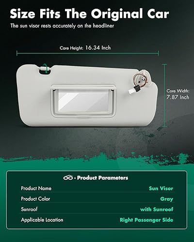 Miniatura 123 de SCITOO Visera solar para automóvil con espejo apto para 2010-2015 para CX-9 gris con techo solar (lado izquierdo del conductor)