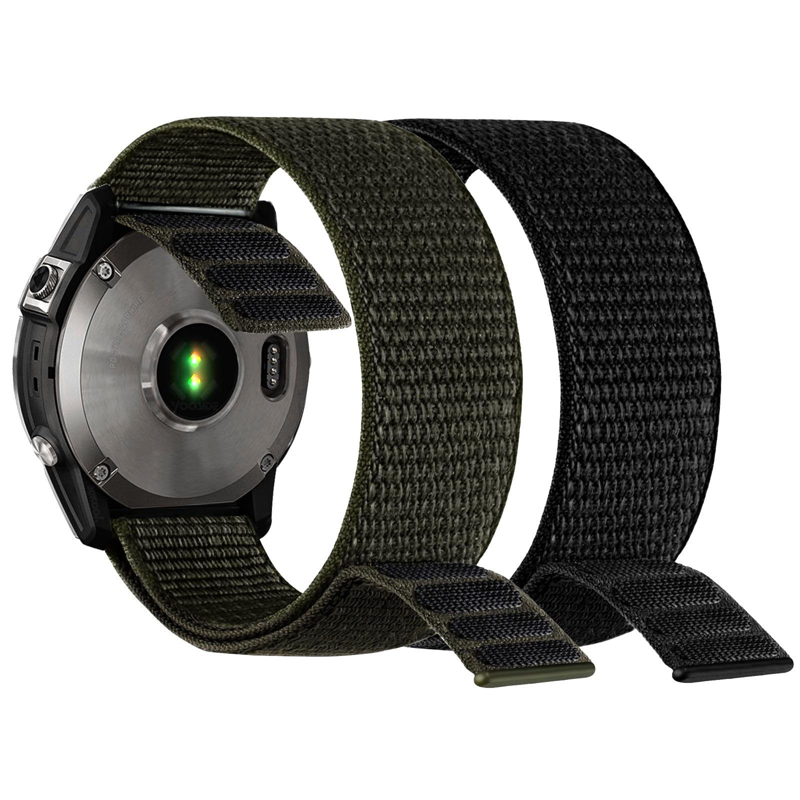 YOOSIDE 26mm Loop Nylon Armband für Garmin Fenix 8 51mm / epix Pro 51mm / Fenix 7X /6X /5X, Ultraleichtes Schnell Trocknen Schleife Waschbar Uhrenarmband für Enduro/Instinct 3 50mm/2X (Schwarz Grün)