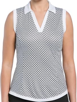 Ben Hogan Womens Lattice Geo Print Sleeveless Polo