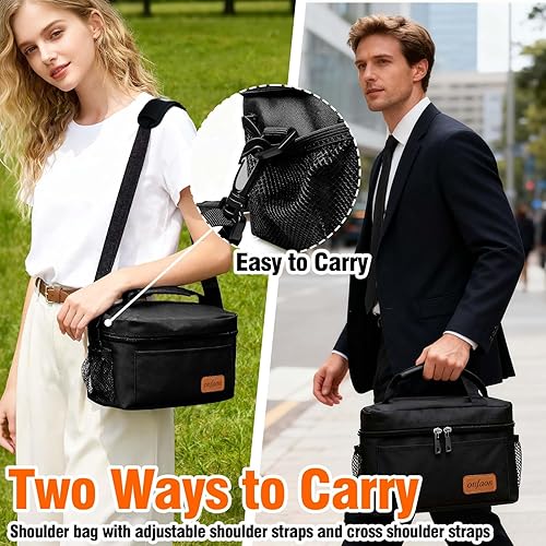 Vista 33 de Bolsa de almuerzo para hombres y mujeres, lonchera reutilizable aislada a prueba de fugas, bolsa de mano congelable con correa de hombro ajustable