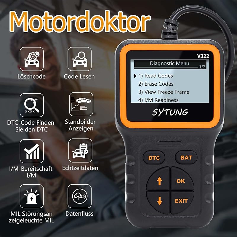 SYTUNG V322 OBD2 Autódiagnosztikai Eszköz - Univerzális Hibakódolvasó Minden OBD II Protokollal Rendelkező Járműhöz - Frissített Verzió