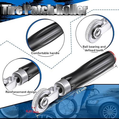 Miniatura 3 de Tallew Kit de 25 parches de neumáticos con rodillo de parche de neumáticos con tapón de reparación de pinchazos de 1.42 x 0.16 pulgadas, herramienta