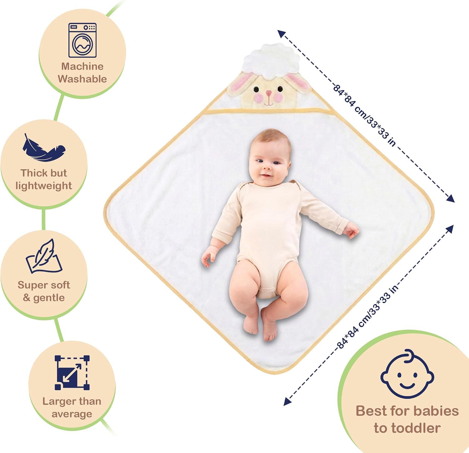Mother's Choice Baby Towels for Newborn 100% Organic Cotton Hooded Design, Large Size Toddler Towels, Ultra-Soft & Absorbent Bath Towel for Newborns, Infants, Toddlers, Boys & Girls with Animal Hood