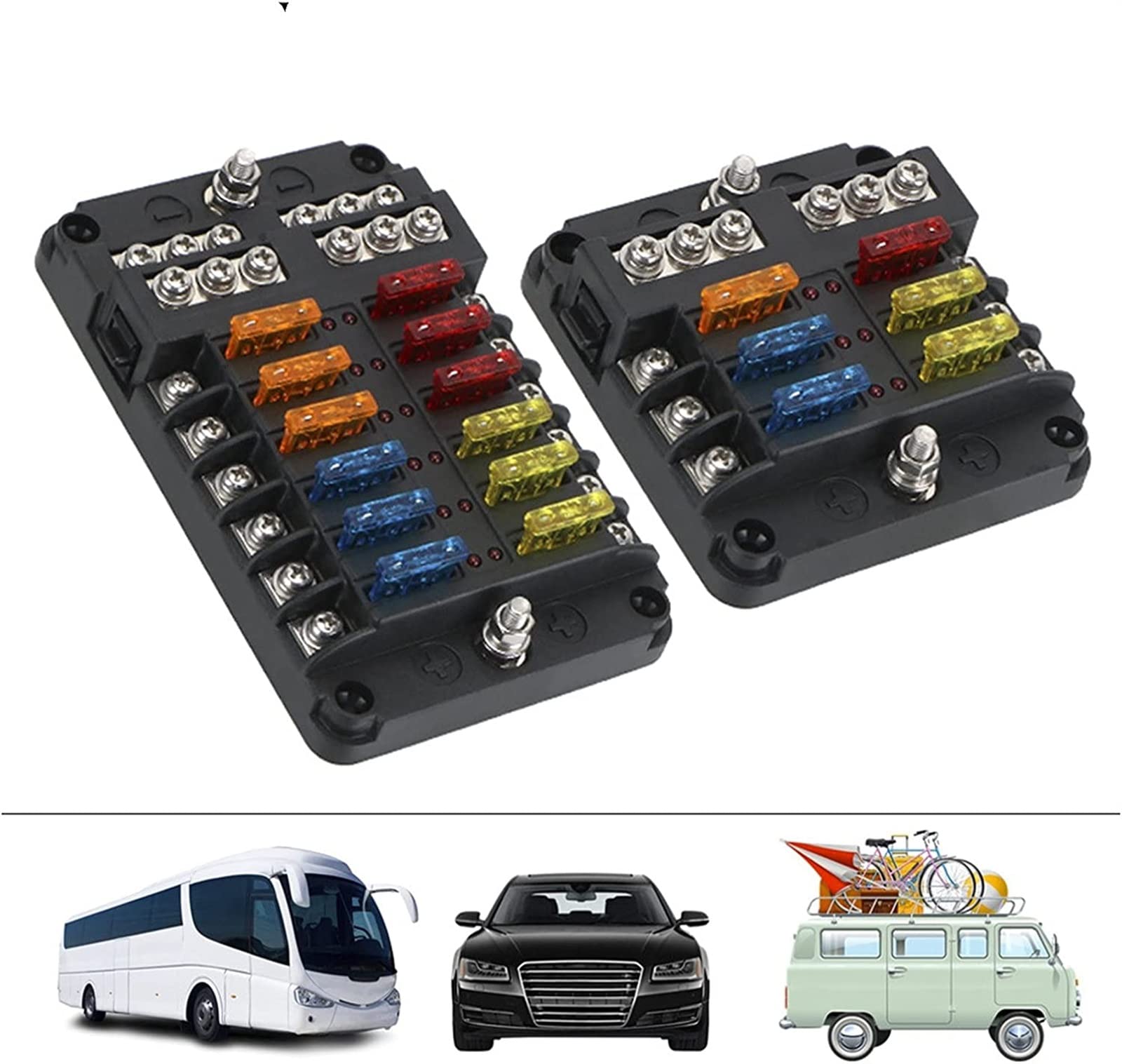 Plastikowa pokrywa 6 sposobów 12 bezpieczników ostrze 1 2 V 32V uchwyt na bezpieczniki M5 Stud ze wskaźnikiem światła LED do samochodu morskiego Auto (6 sposobów bez bezpiecznika)