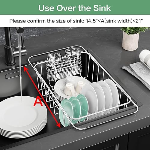 Miniatura 3 de Small Dish Drainer Rack in Sink Adjustable, Expandable Stainless Steel Metal Dish Drying Rack Organizer with Stainless Steel Utensil Holder Over
