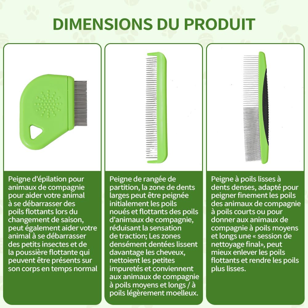 Kit Toilettage 6 en 1 Chat Chien - Brosses Démêlantes Poils Longs et Courts - Coupe-Griffes & Lime Acier Inoxydable - Sac de Rangement Inclus