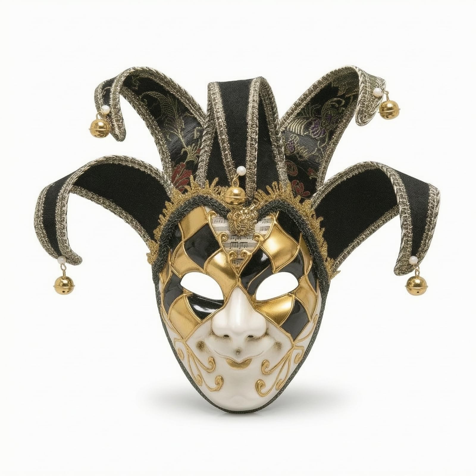 Baoblaze Maschera Veneziana Uomo Maschera Mezzoviso Maschera Carnevale Maschera con Base Bianca Intagliata E Griglia Effetto Metallo E Volute Ornate Sulle