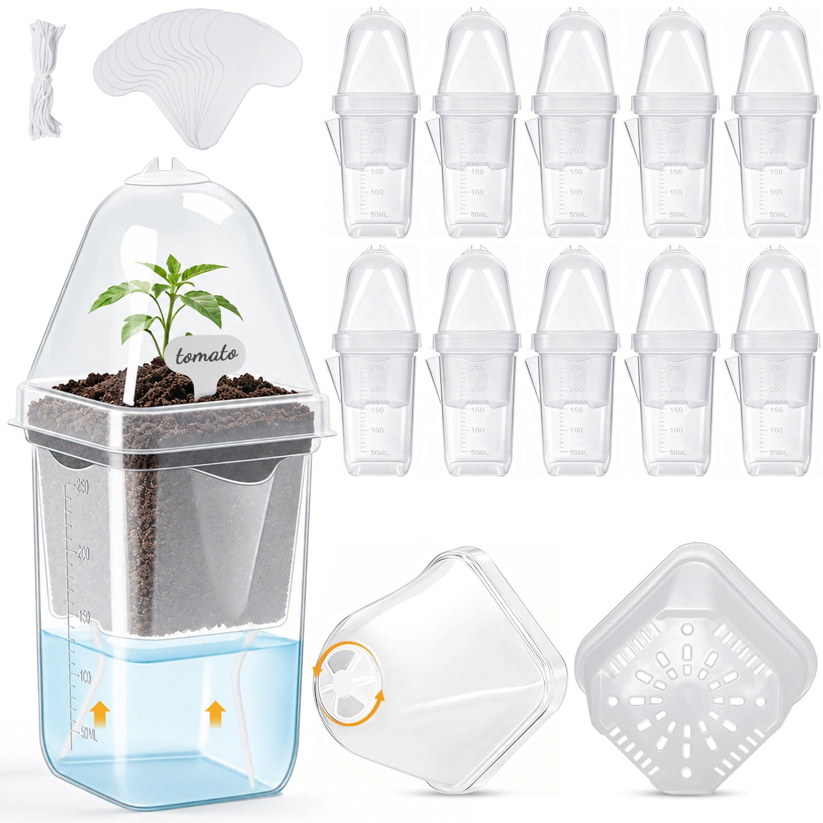 Szsja Clear 2.5" Self Watering Propagation Pots With Humidity Dome, 12 Pack Seed Starter Cups Semi Nursery Pots For Seedlings, Cuttings, Succulents, Herbs, Vegetables