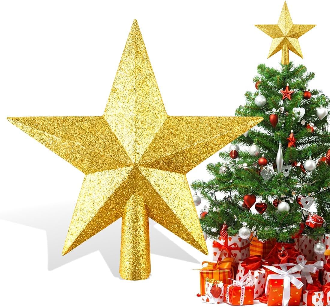 Kerstboom Piek Ster Glitter Goud 37cm