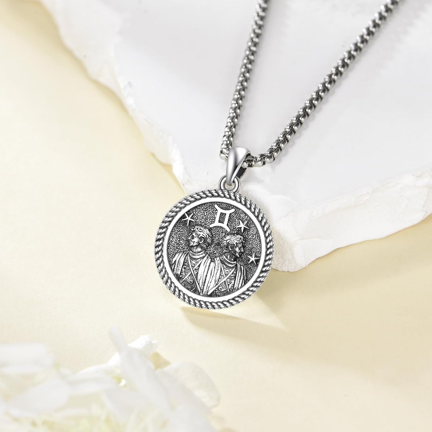 URONE Gemini Necklace 925 Sterling Silver Gemini Pendant And Chain Constellation Necklace Zodiac Jewelry Birthday Gifts for Women Men - Image 2