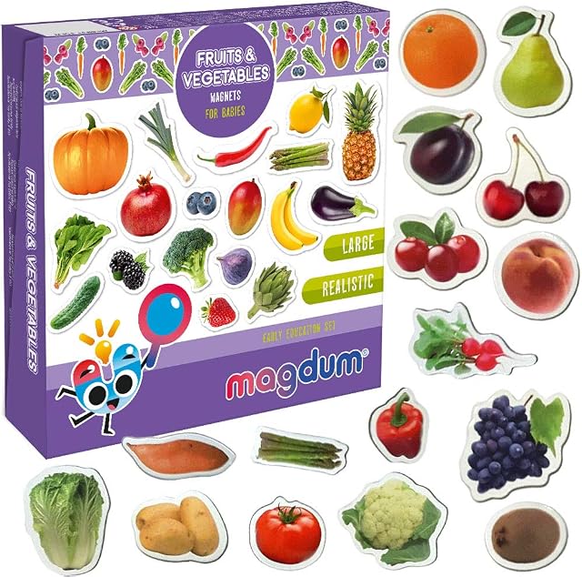 magdum PHOTO FRUITs&Berries&VEGETABLEs - magnets for kitchen -real LARGE fridge magnets for toddlers- Magnetic EDUcational toys baby 3 year old baby - LEARNing magnets for kids- Kid magnets